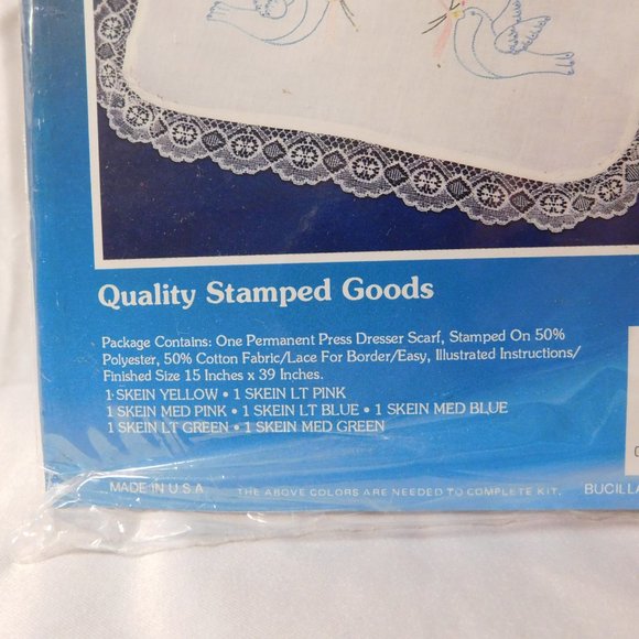 Bucilla Cross Stitch Kit Dresser Scarf Love Birds Special Edition - Picture 3 of 5